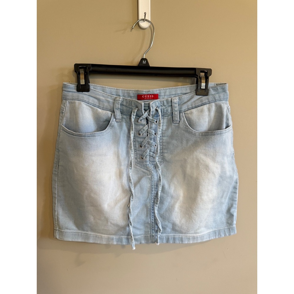 GUESS Denim Lace Up Front Mini Skirt Light Wash Women's Size M